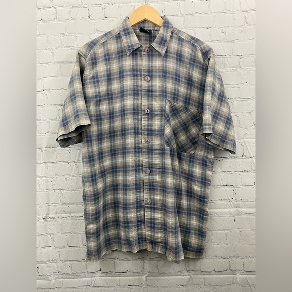 Bugle Boy Men’s Size Medium Button Down Shirt Short Sleeve Blue Plaid Casual - Picture 1 of 11
